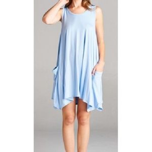 Women's Tank Dress Pockets Light Blue Swim Cover